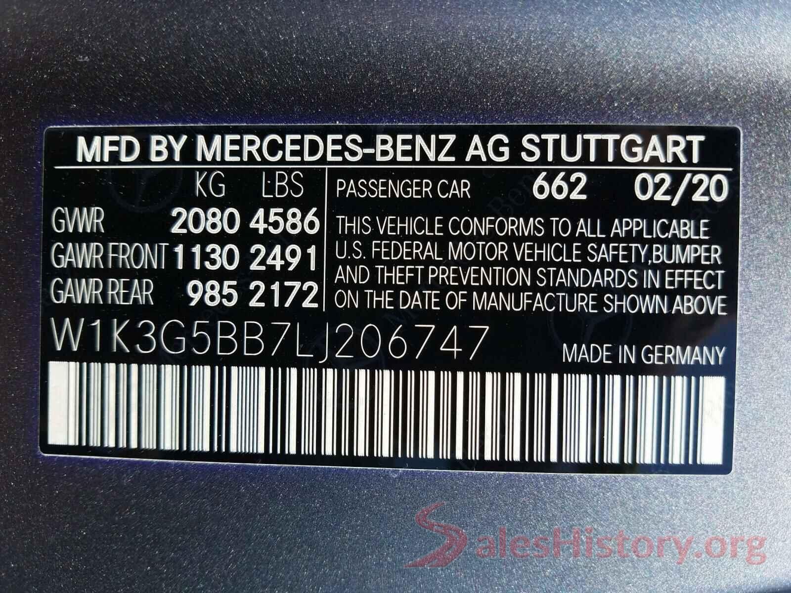 W1K3G5BB7LJ206747 2020 MERCEDES-BENZ ALL OTHER