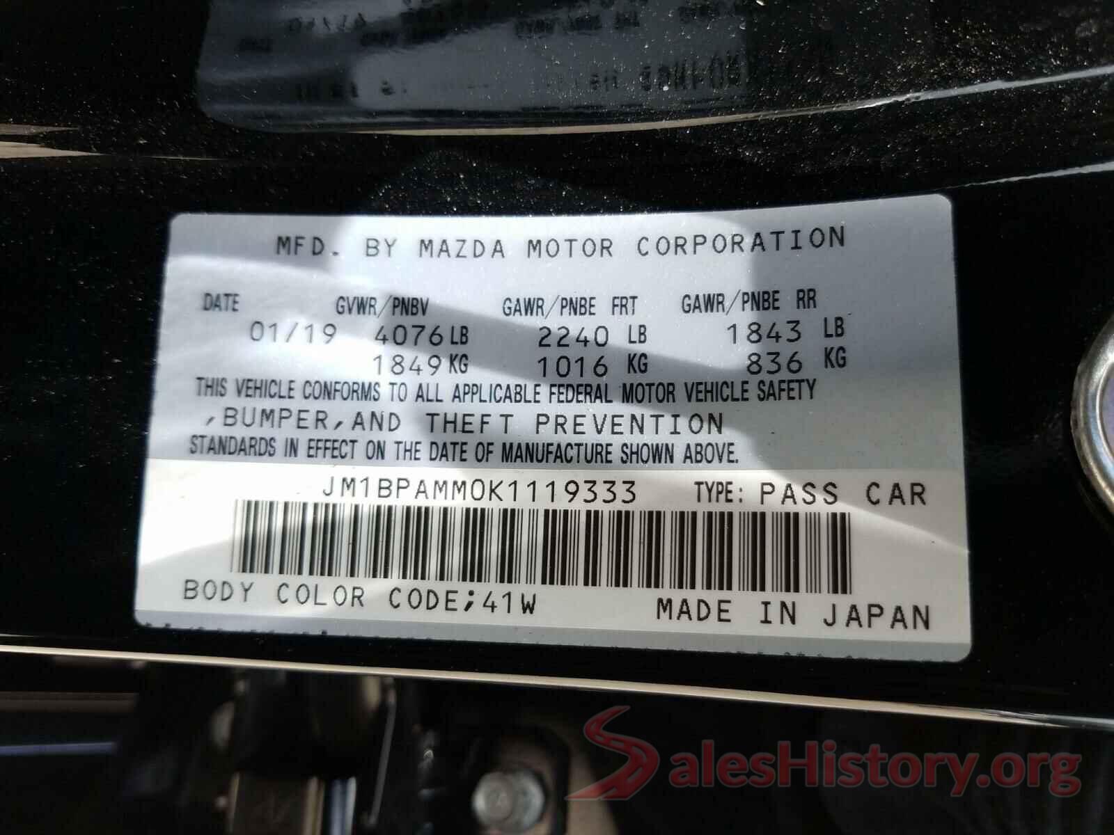 JM1BPAMM0K1119333 2019 MAZDA 3