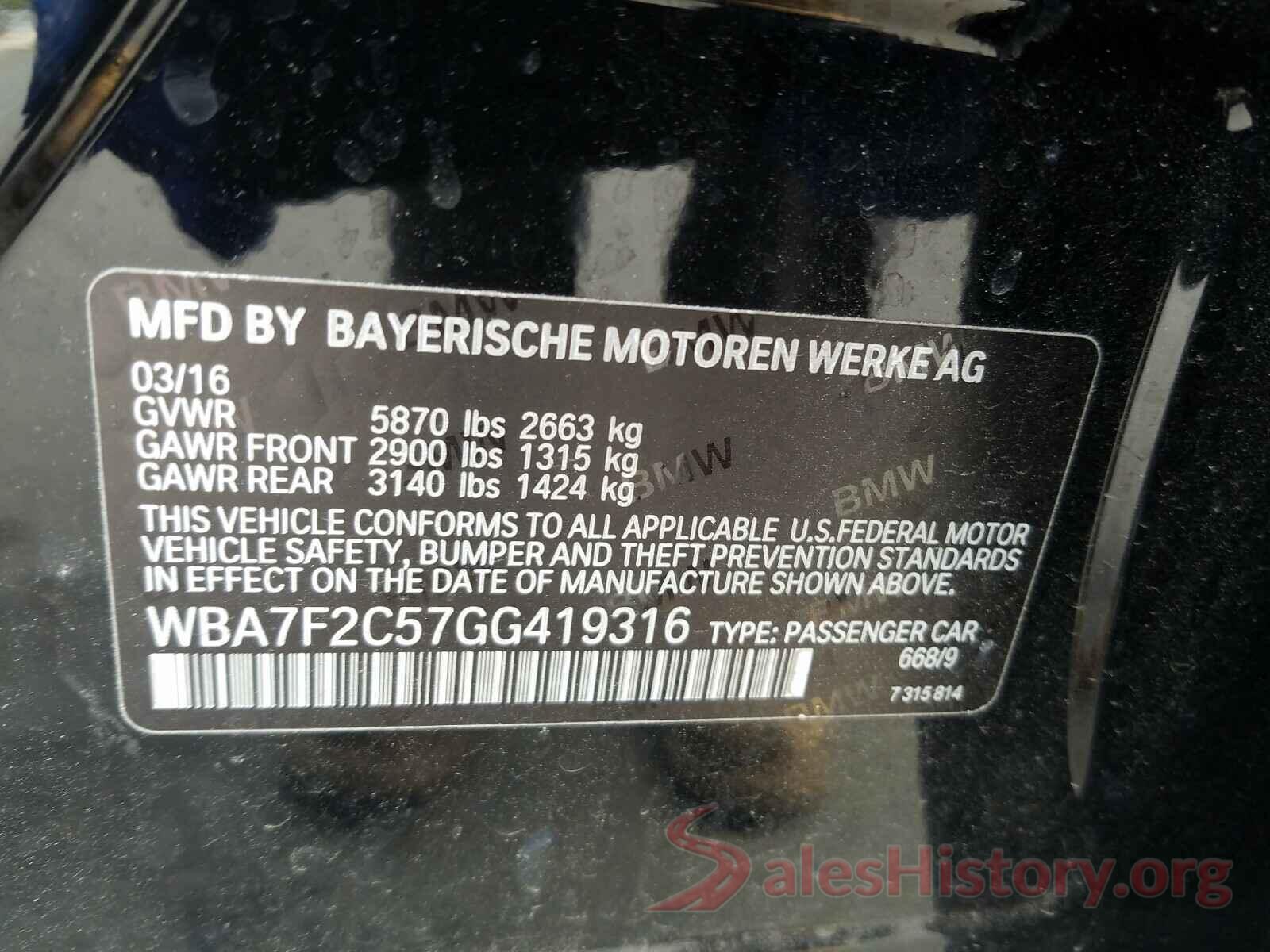 WBA7F2C57GG419316 2016 BMW 7 SERIES