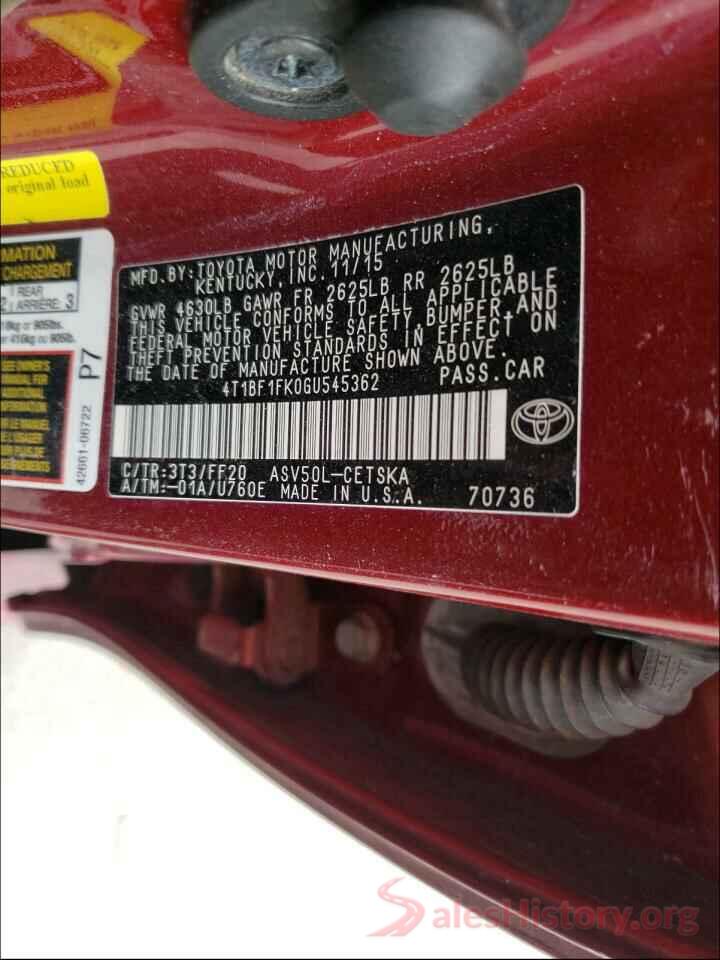 4T1BF1FK0GU545362 2016 TOYOTA CAMRY