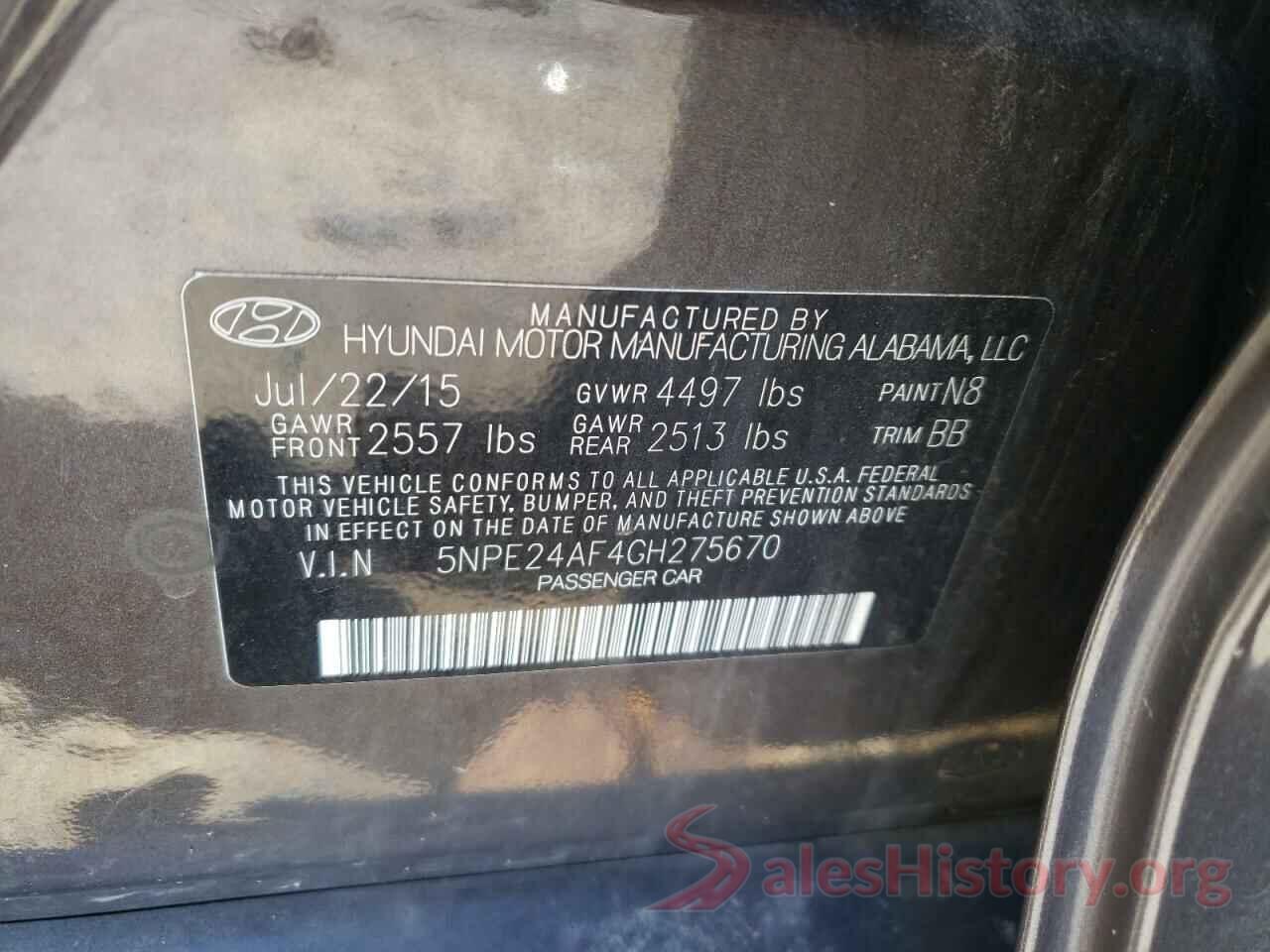 5NPE24AF4GH275670 2016 HYUNDAI SONATA