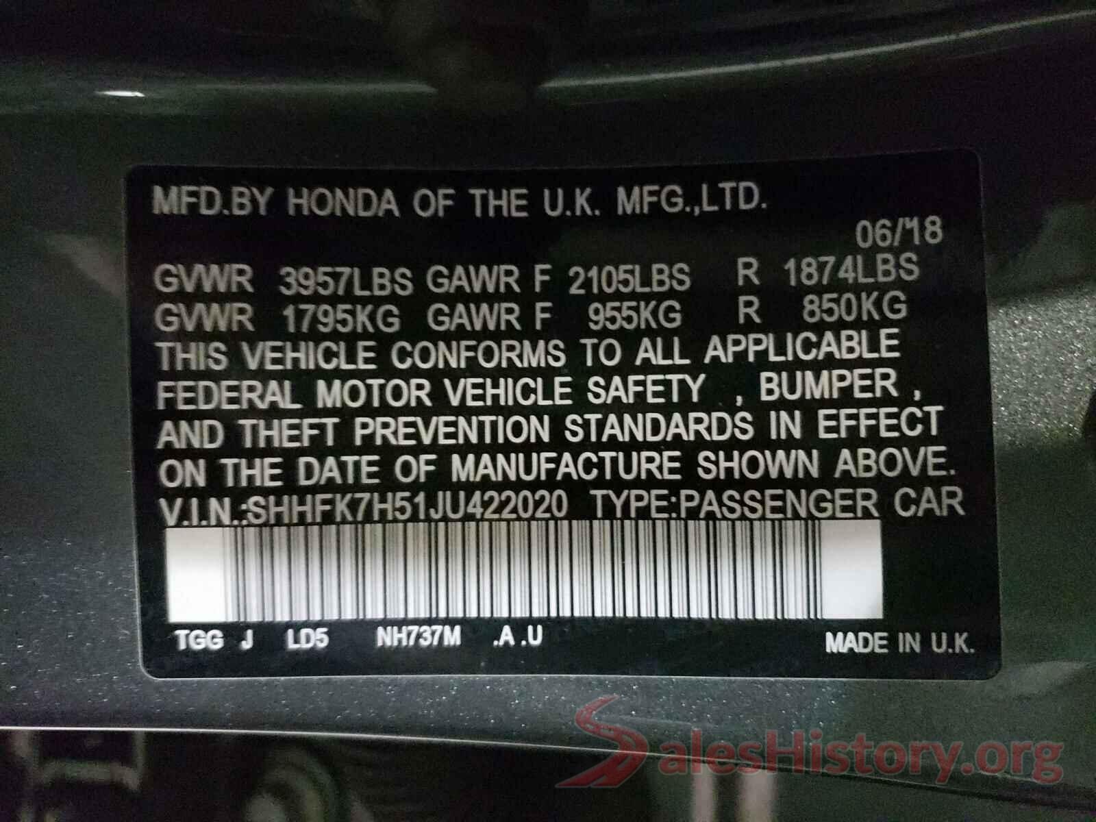 SHHFK7H51JU422020 2018 HONDA CIVIC