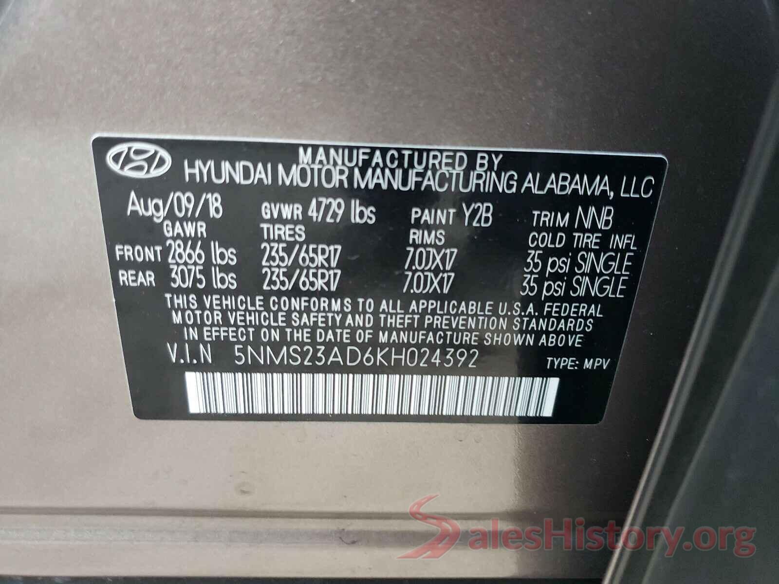 5NMS23AD6KH024392 2019 HYUNDAI SANTA FE