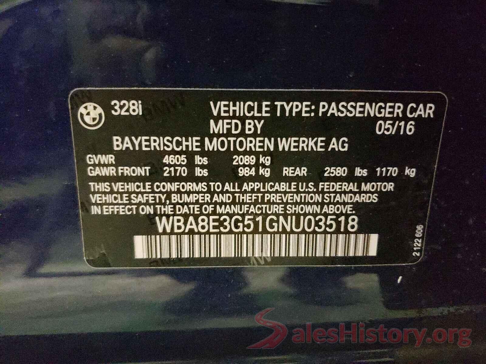 WBA8E3G51GNU03518 2016 BMW 3 SERIES