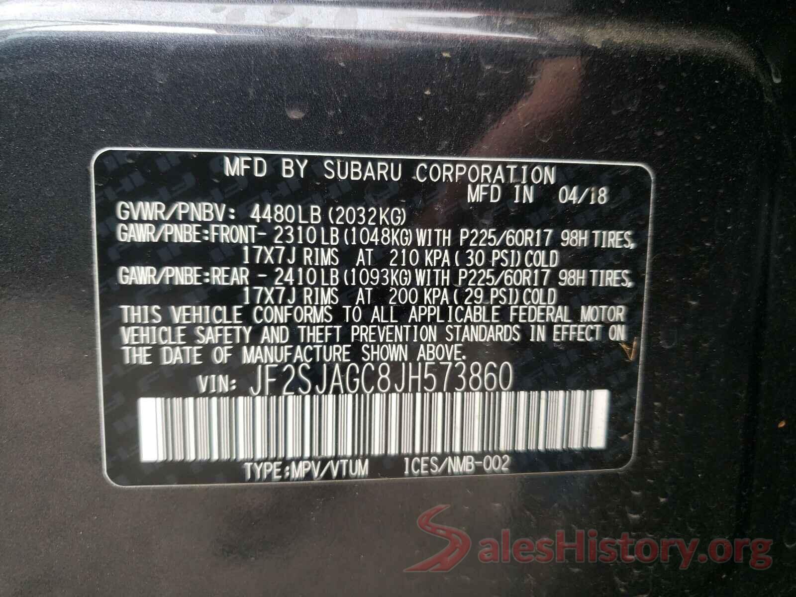 JF2SJAGC8JH573860 2018 SUBARU FORESTER