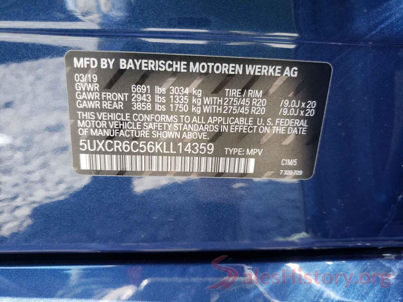 5UXCR6C56KLL14359 2019 BMW X5