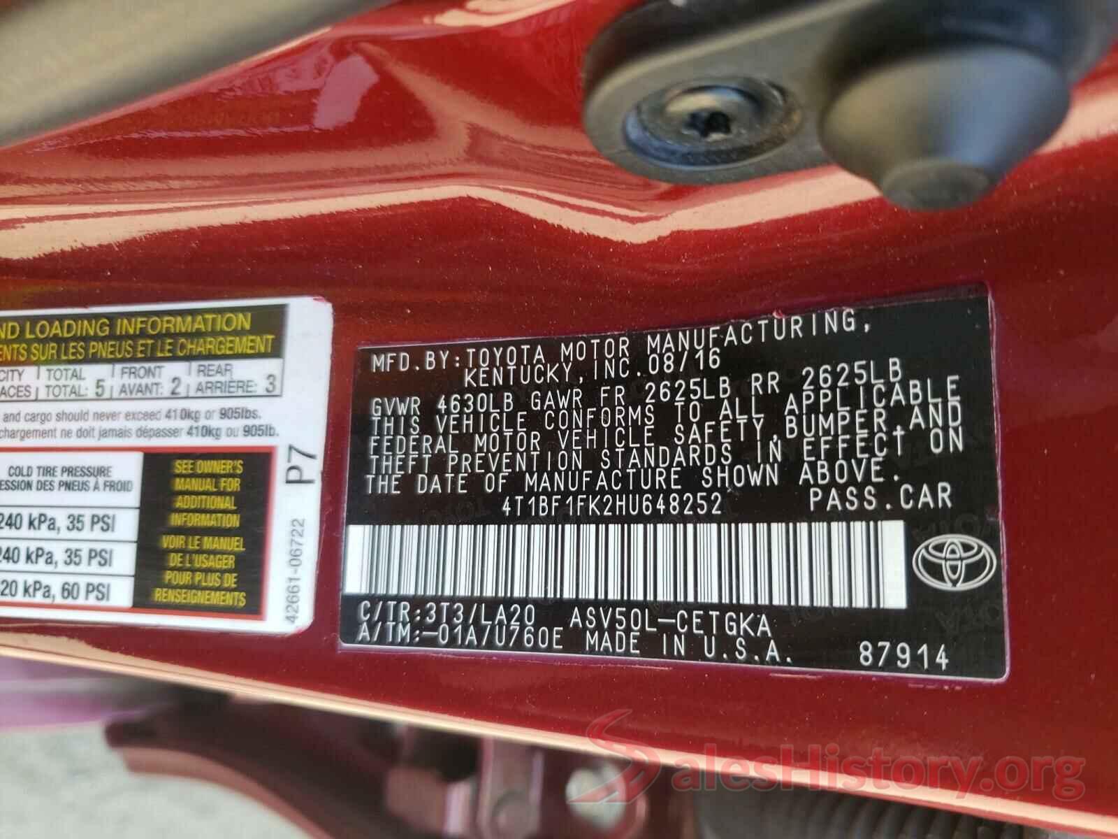 4T1BF1FK2HU648252 2017 TOYOTA CAMRY