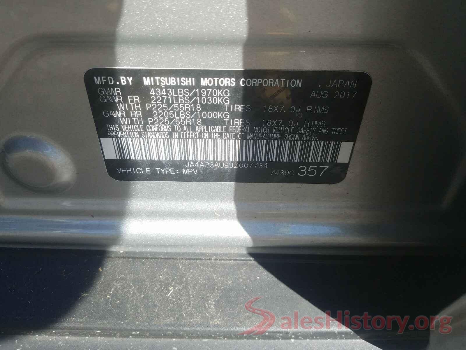 JA4AP3AU9JZ007734 2018 MITSUBISHI OUTLANDER