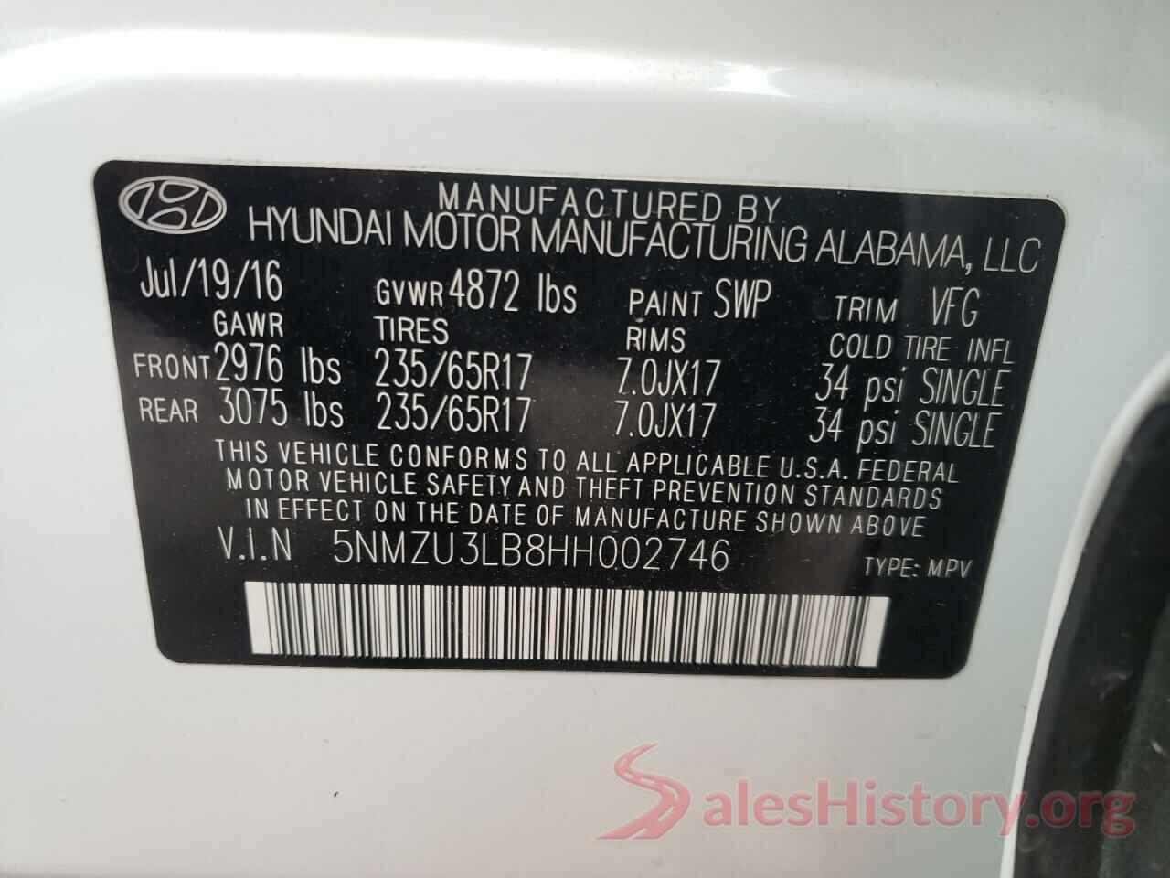 5NMZU3LB8HH002746 2017 HYUNDAI SANTA FE