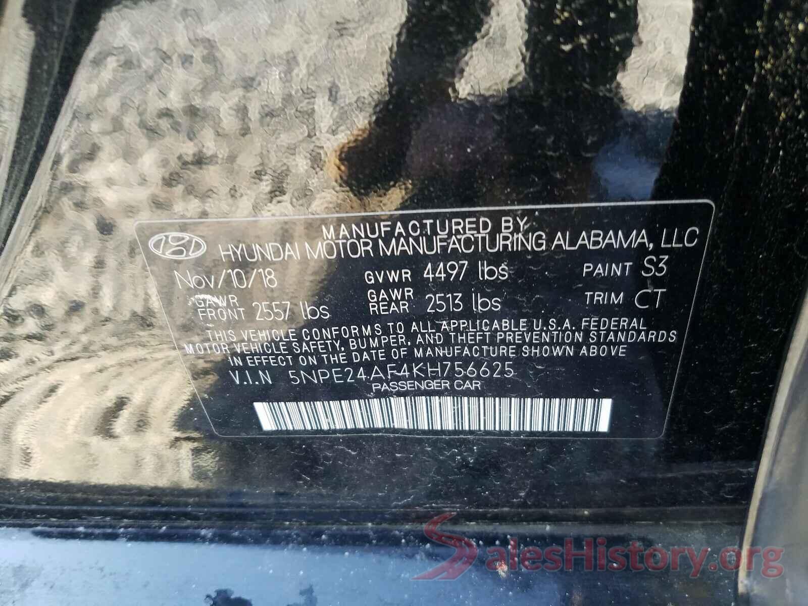 5NPE24AF4KH756625 2019 HYUNDAI SONATA