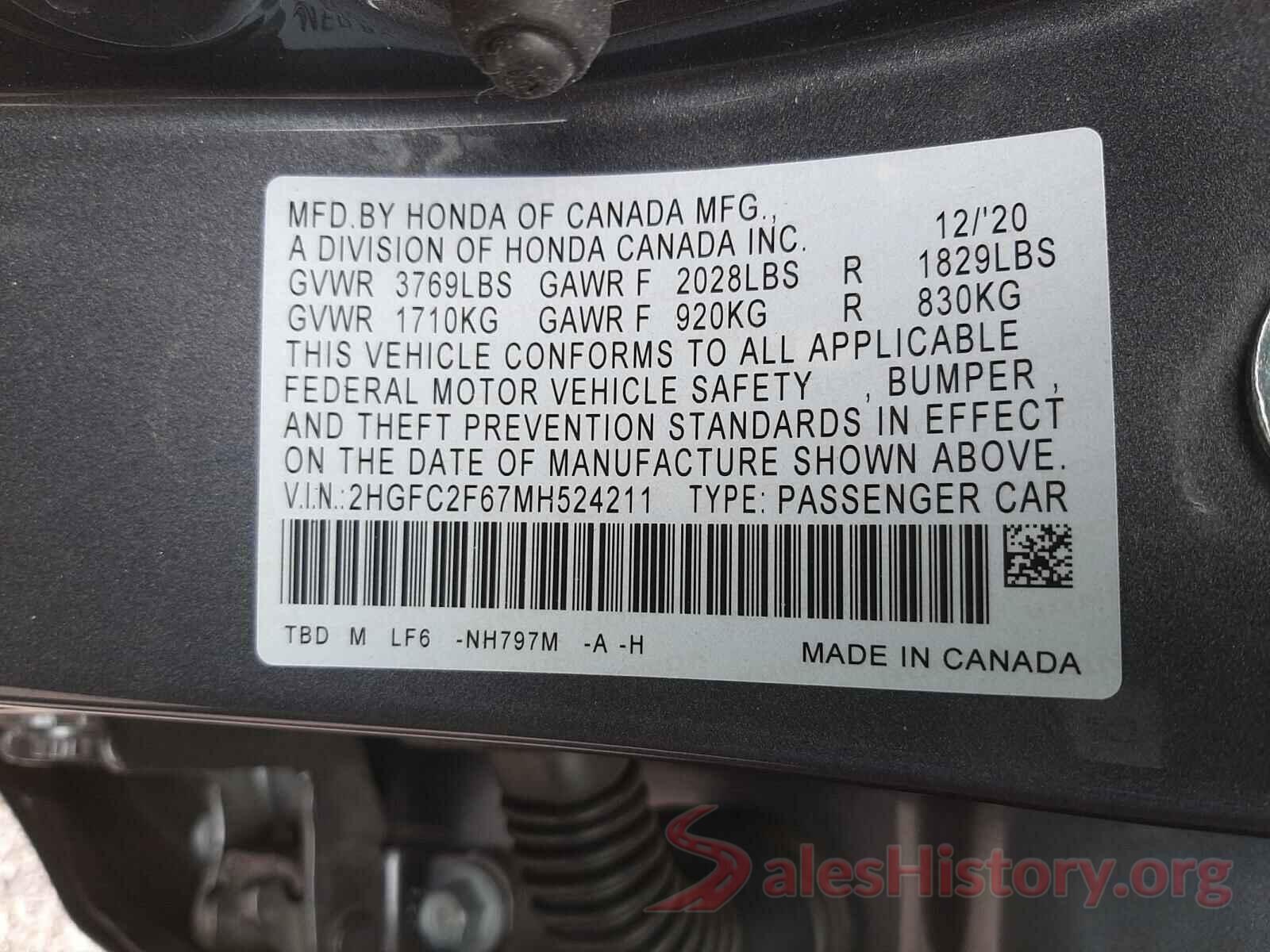 2HGFC2F67MH524211 2021 HONDA CIVIC