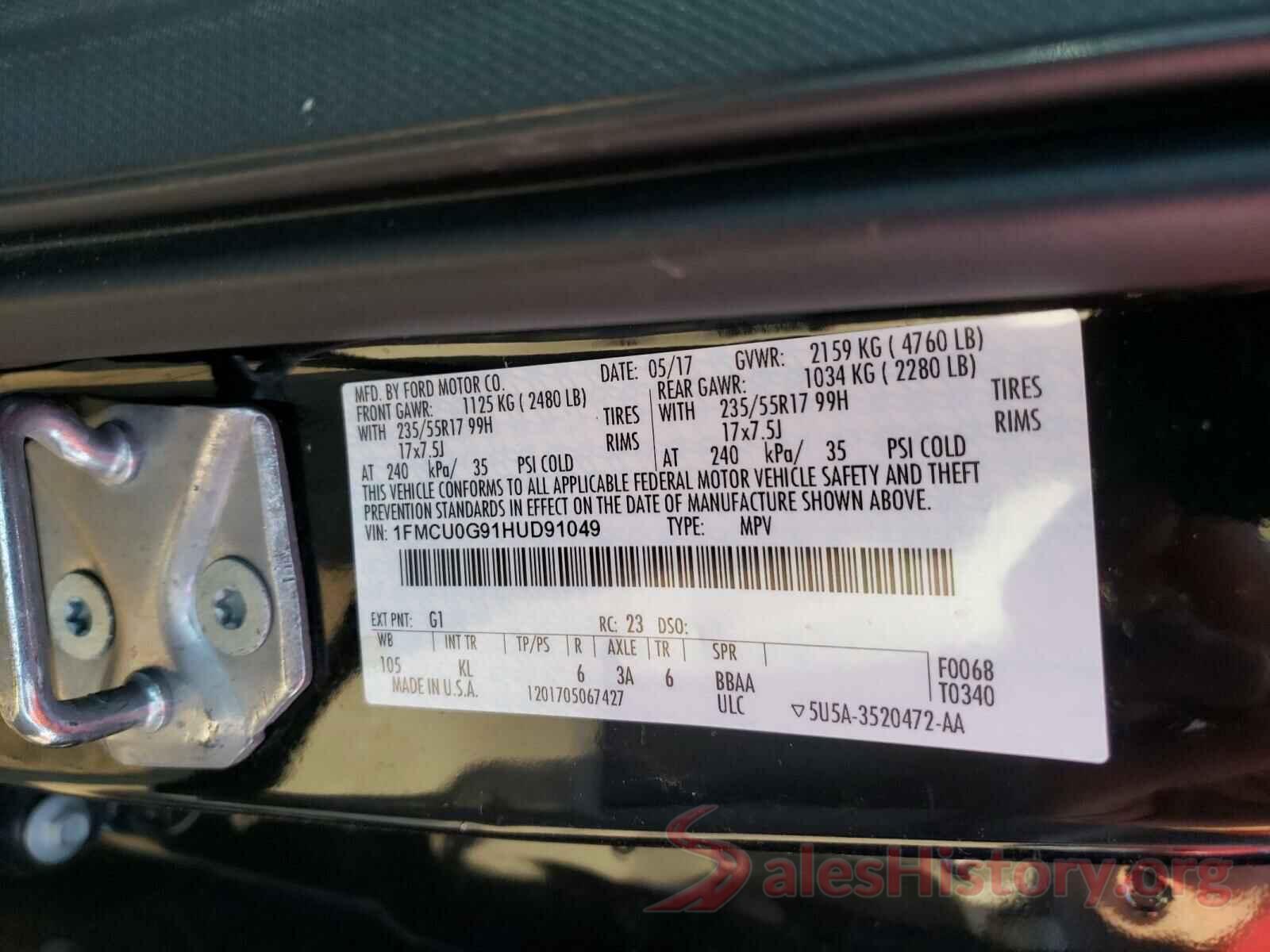 1FMCU0G91HUD91049 2017 FORD ESCAPE