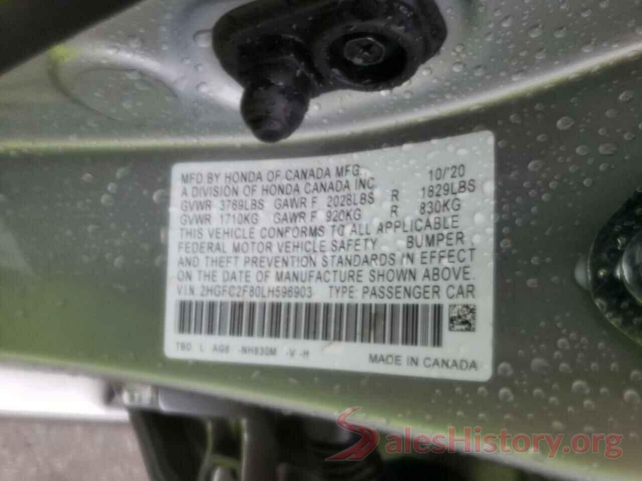 2HGFC2F80LH596903 2020 HONDA CIVIC