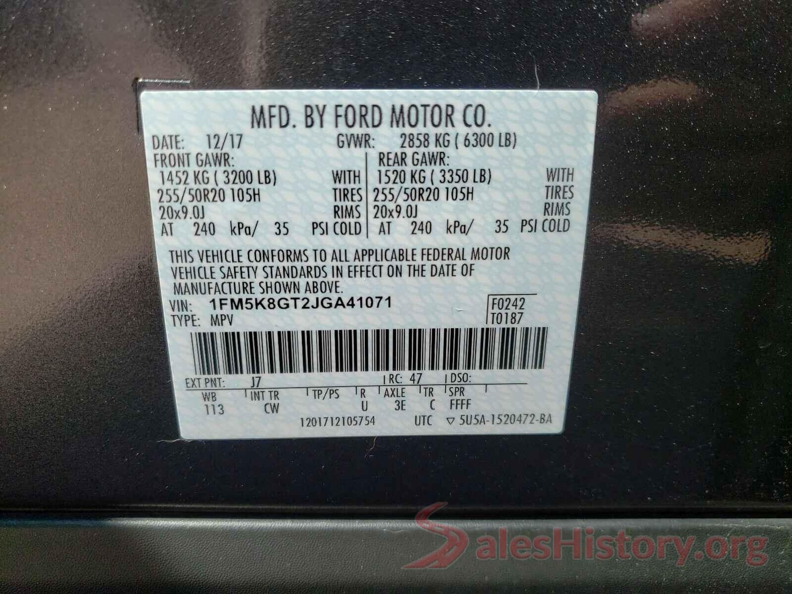 1FM5K8GT2JGA41071 2018 FORD EXPLORER