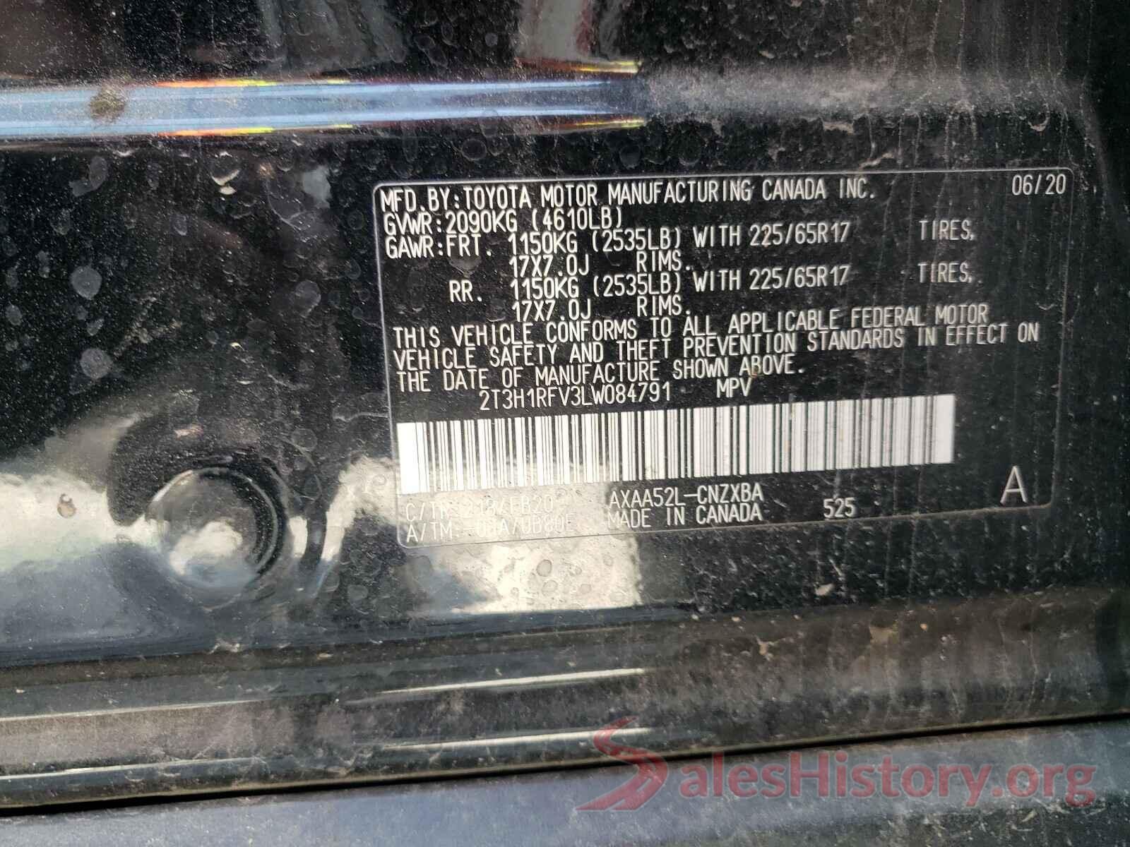 2T3H1RFV3LW084791 2020 TOYOTA RAV4