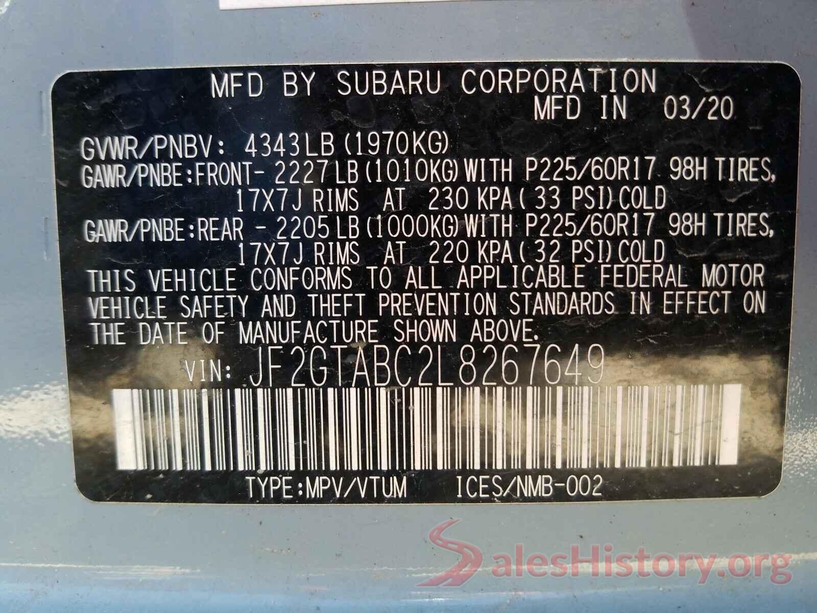 JF2GTABC2L8267649 2020 SUBARU CROSSTREK