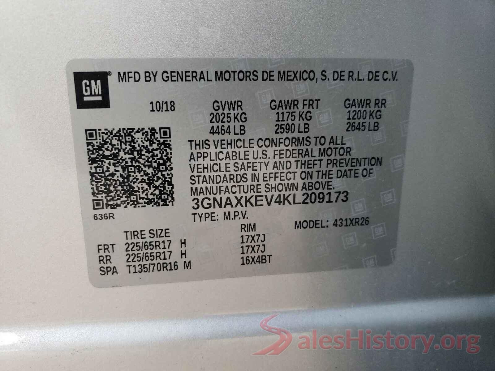 3GNAXKEV4KL209173 2019 CHEVROLET EQUINOX