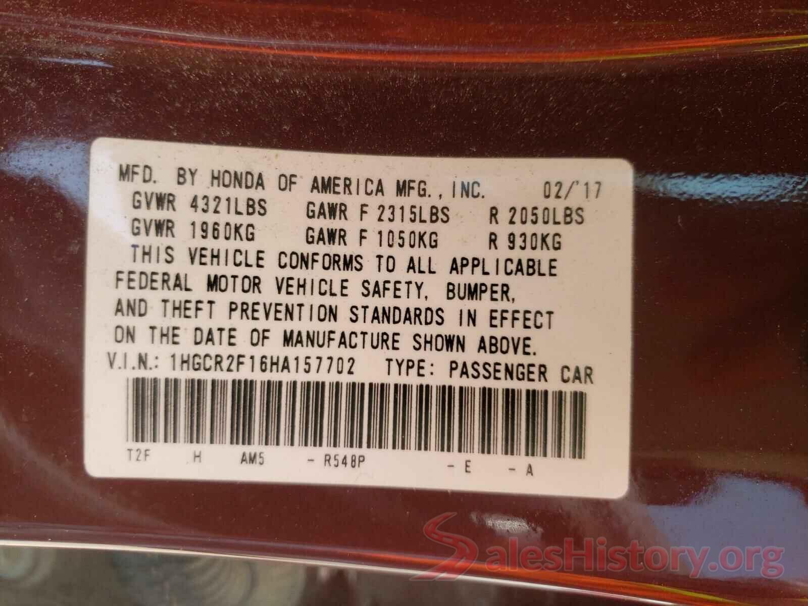 1HGCR2F16HA157702 2017 HONDA ACCORD