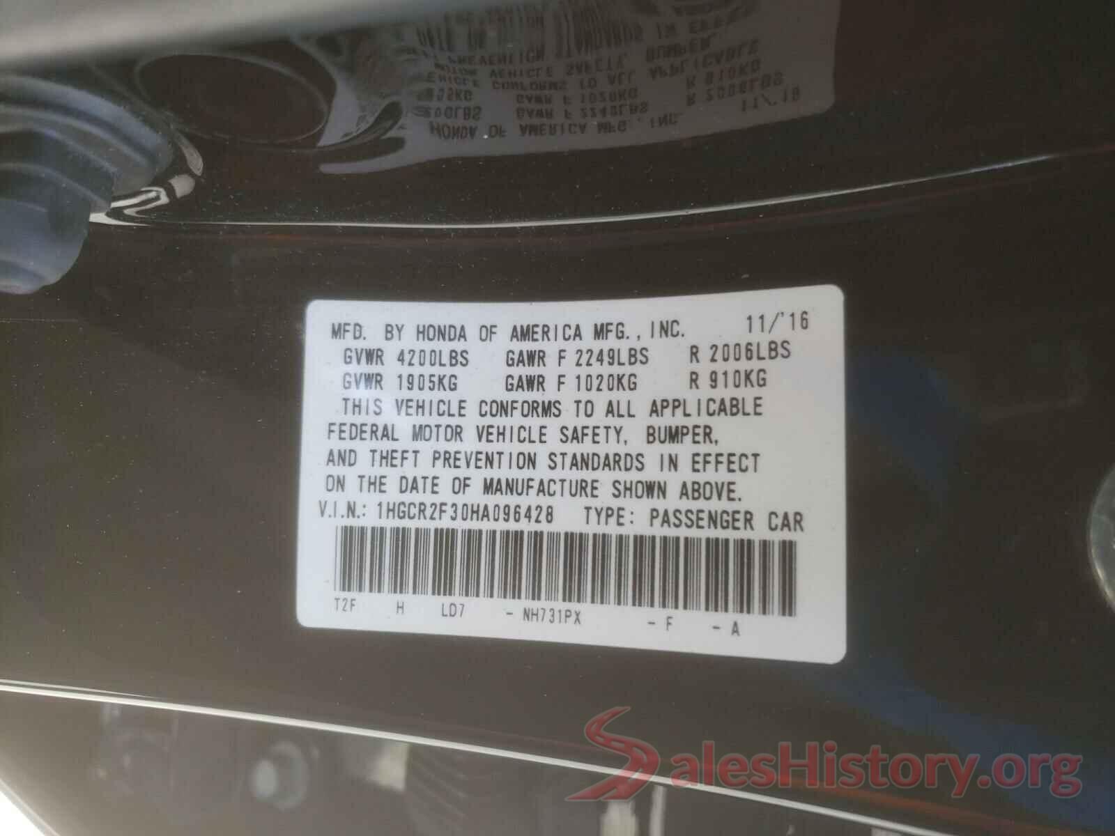 1HGCR2F30HA096428 2017 HONDA ACCORD