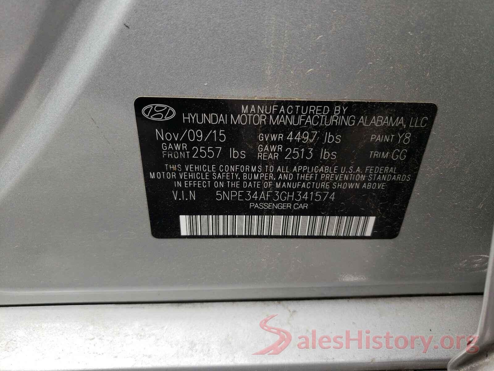 5NPE34AF3GH341574 2016 HYUNDAI SONATA