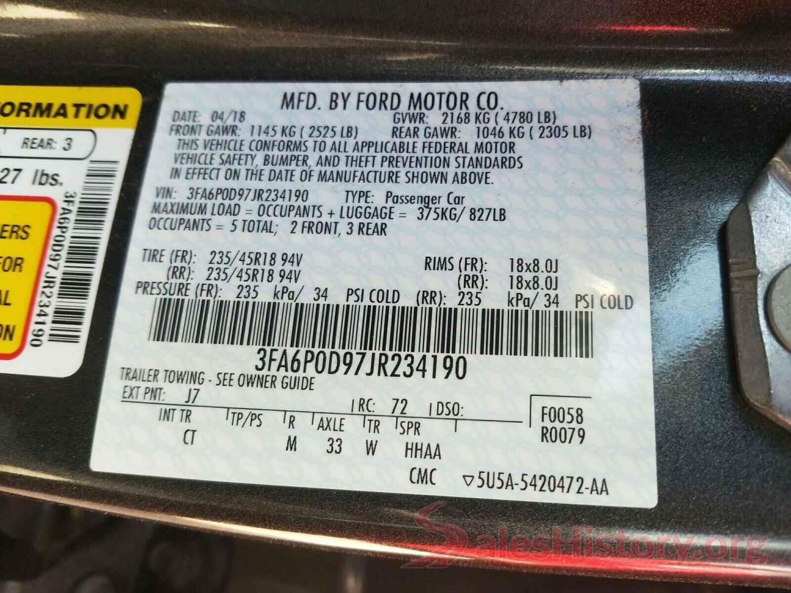 3FA6P0D97JR234190 2018 FORD FUSION