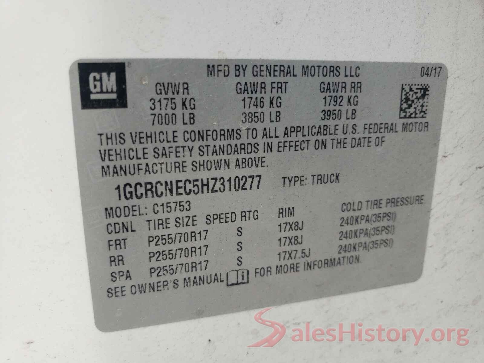 1GCRCNEC5HZ310277 2017 CHEVROLET SILVERADO