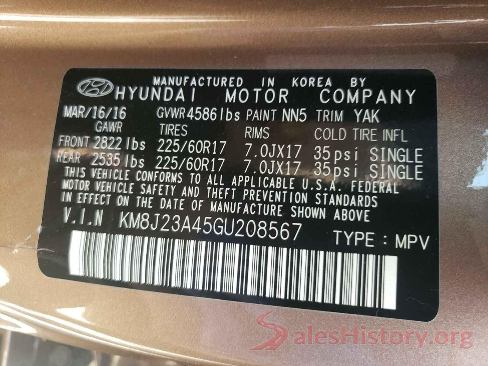 KM8J23A45GU208567 2016 HYUNDAI TUCSON