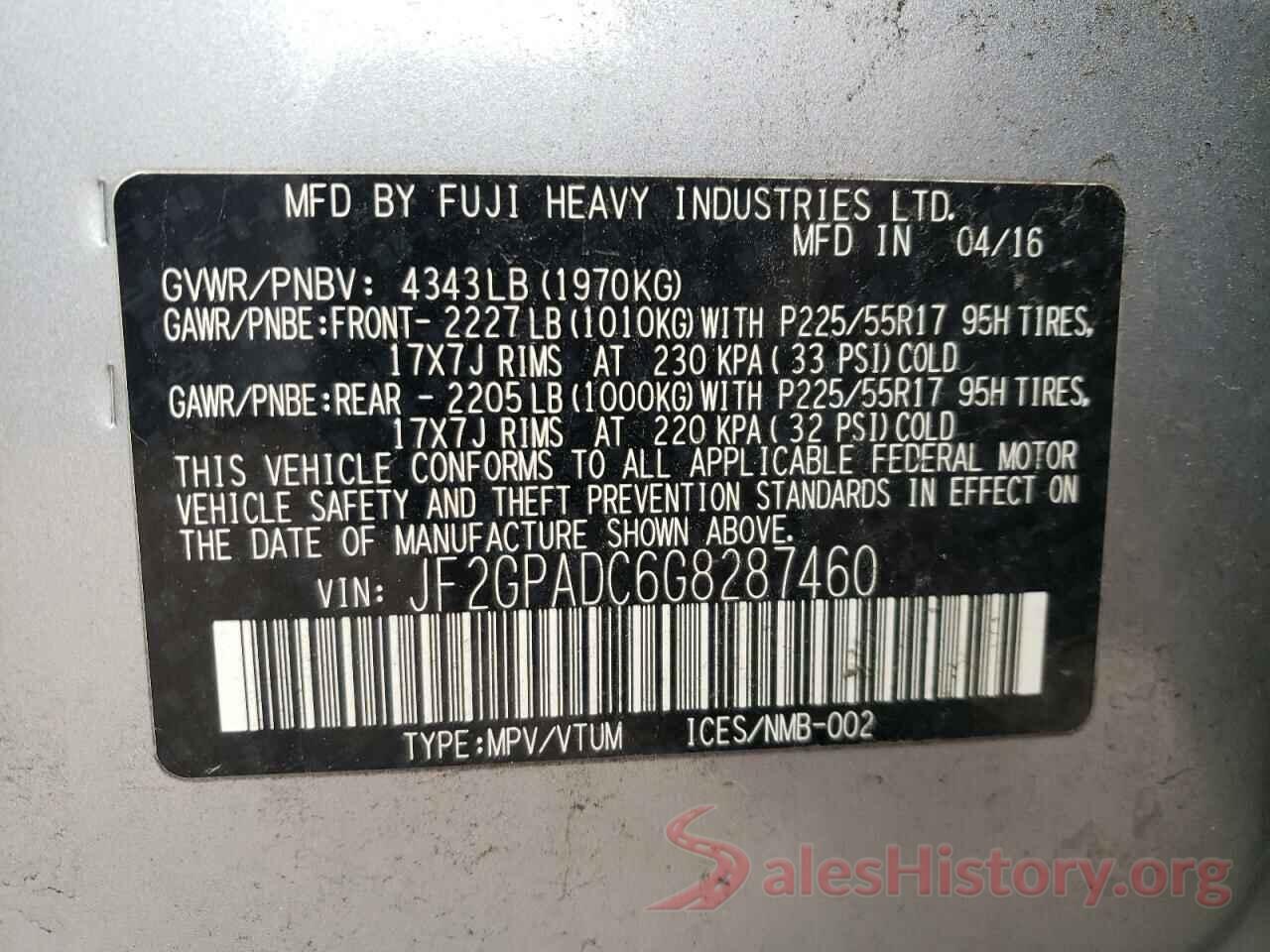 JF2GPADC6G8287460 2016 SUBARU CROSSTREK