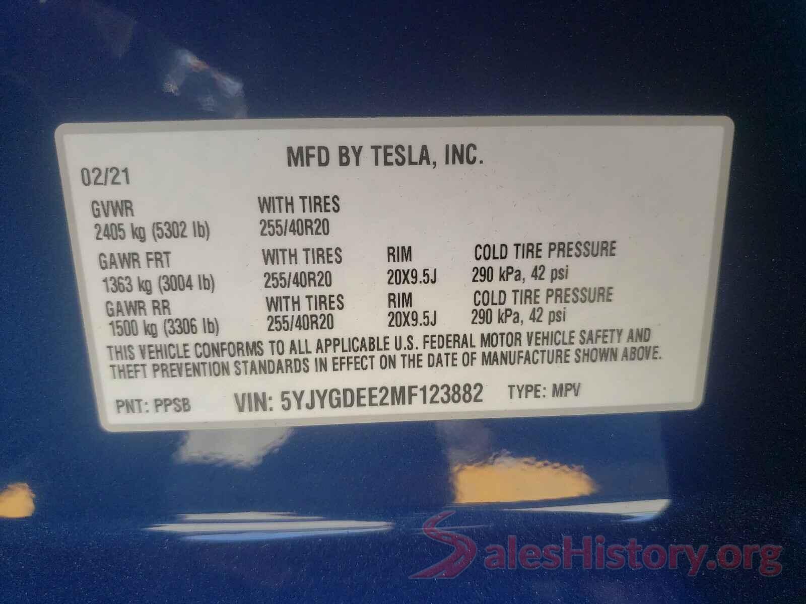 5YJYGDEE2MF123882 2021 TESLA MODEL Y