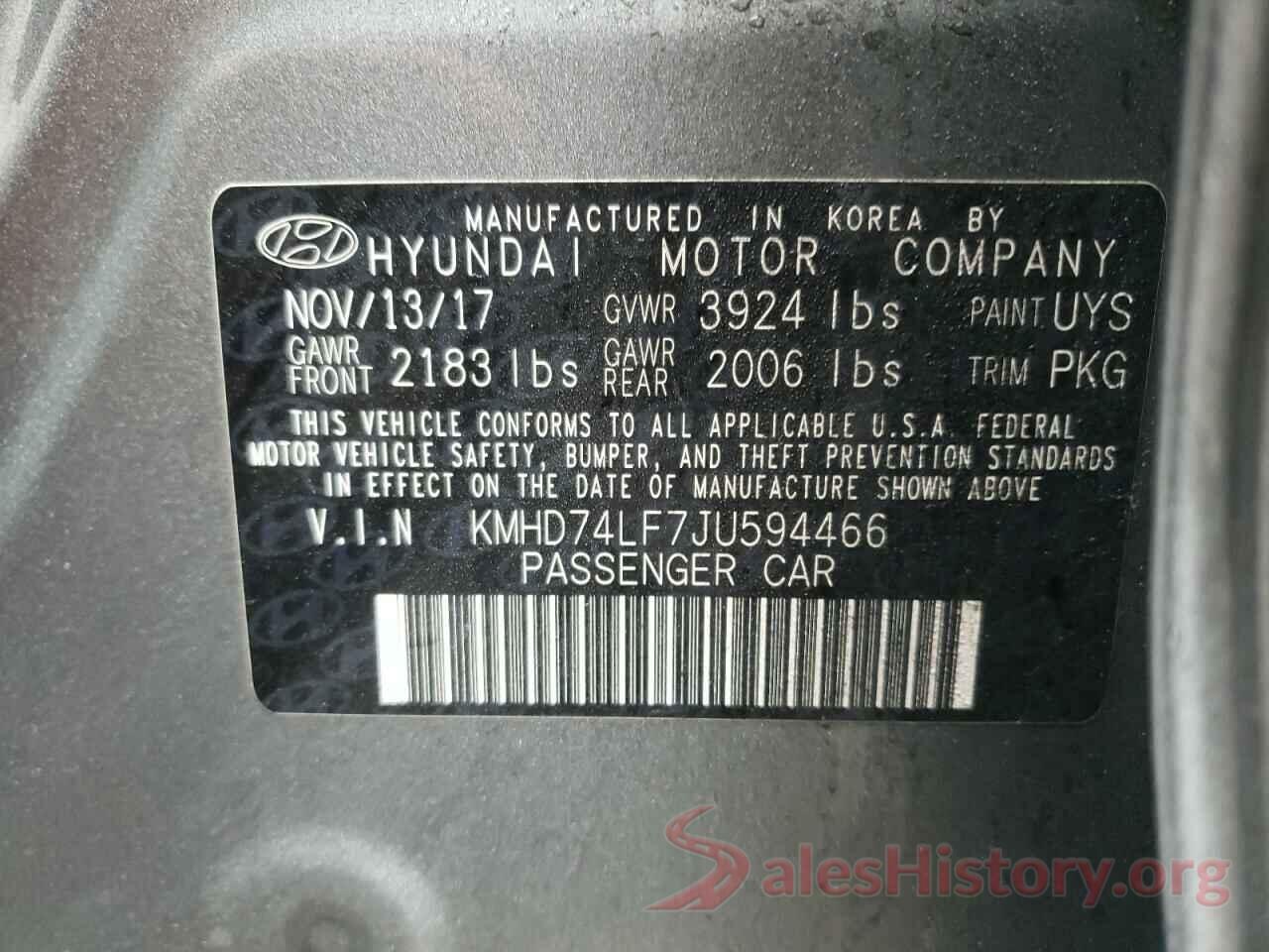 KMHD74LF7JU594466 2018 HYUNDAI ELANTRA