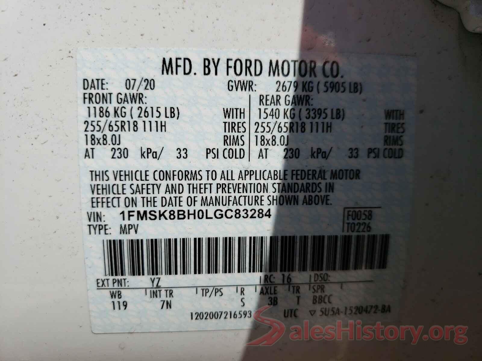 1FMSK8BH0LGC83284 2020 FORD EXPLORER