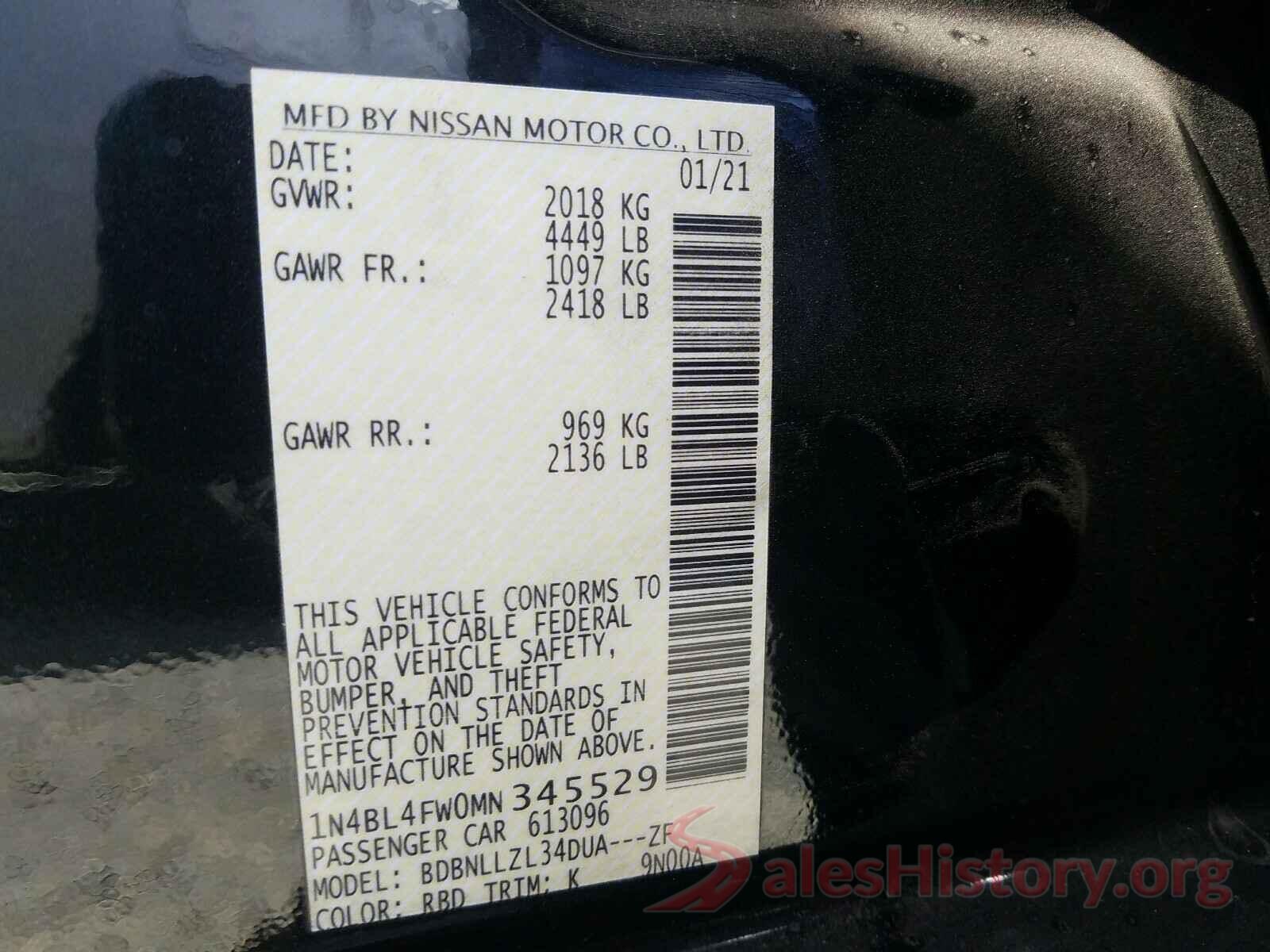 1N4BL4FW0MN345529 2021 NISSAN ALTIMA