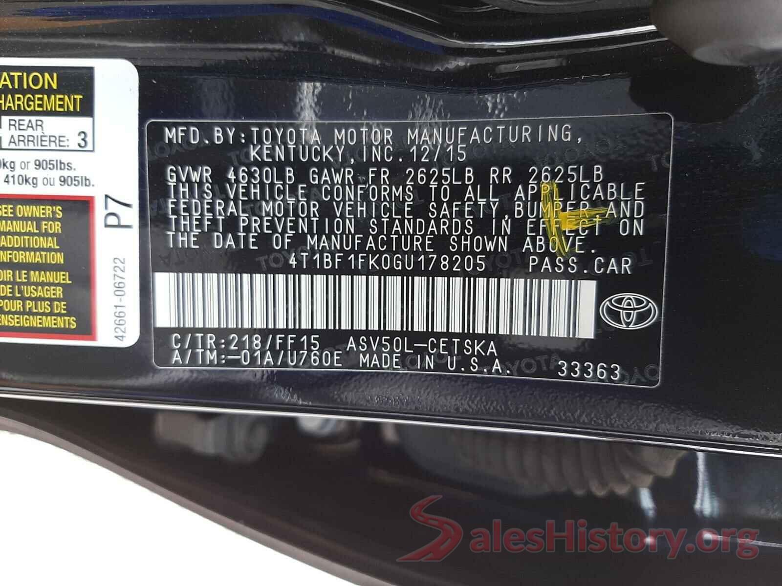 4T1BF1FK0GU178205 2016 TOYOTA CAMRY