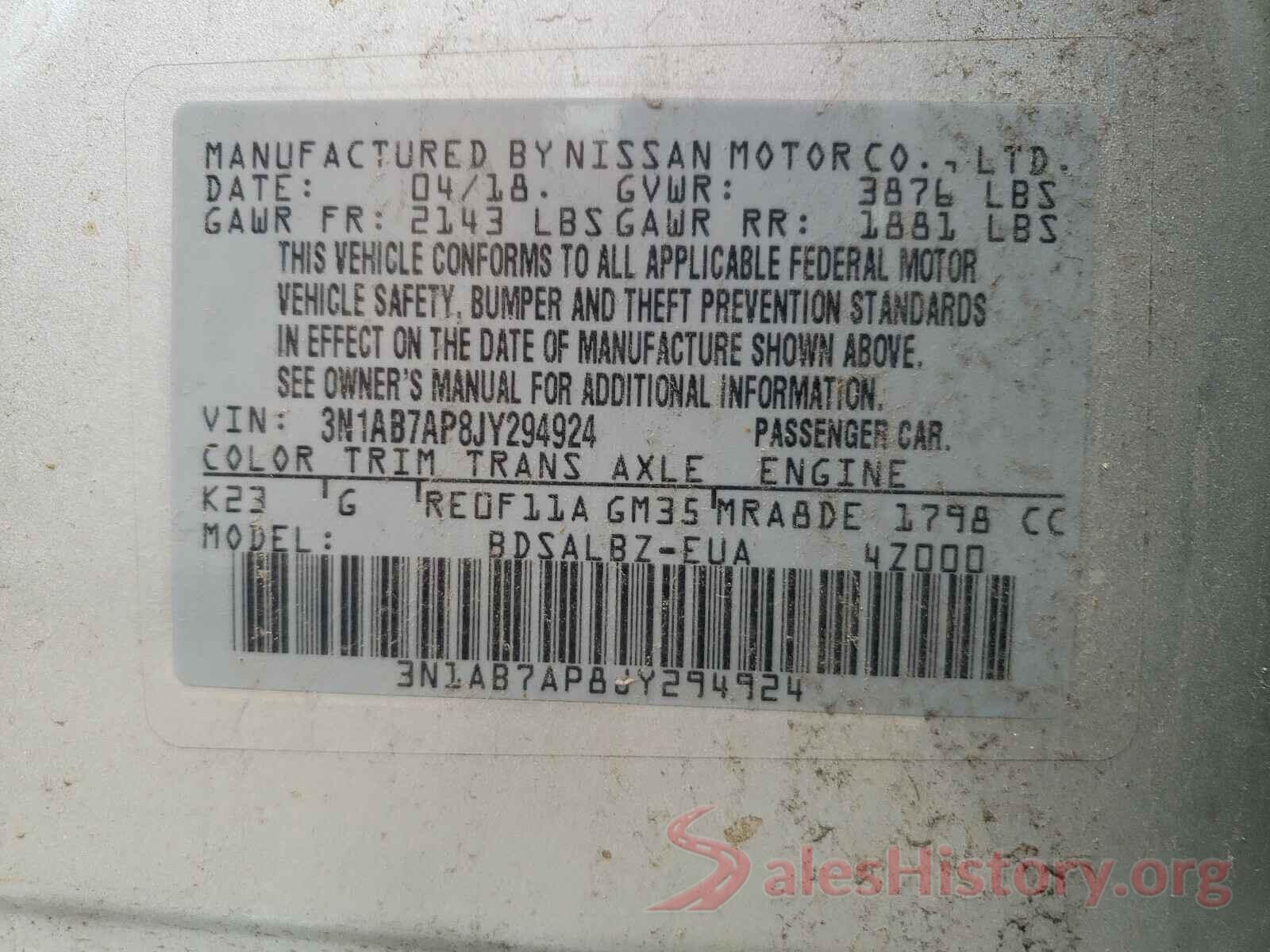 3N1AB7AP8JY294924 2018 NISSAN SENTRA