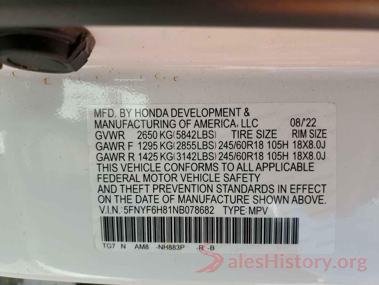 5FNYF6H81NB078682 2022 HONDA PILOT