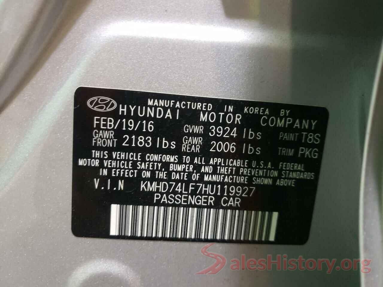 KMHD74LF7HU119927 2017 HYUNDAI ELANTRA