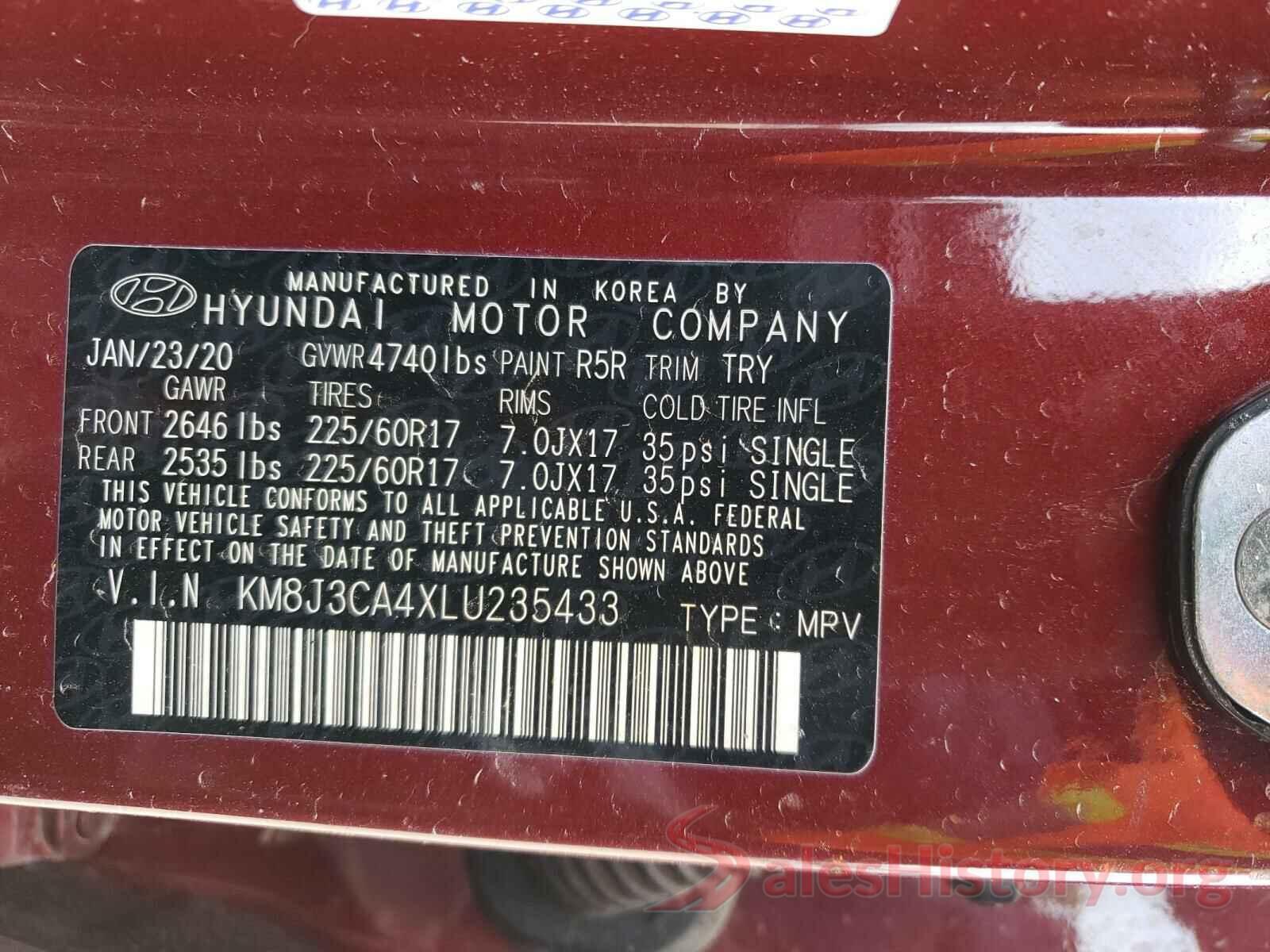 KM8J3CA4XLU235433 2020 HYUNDAI TUCSON