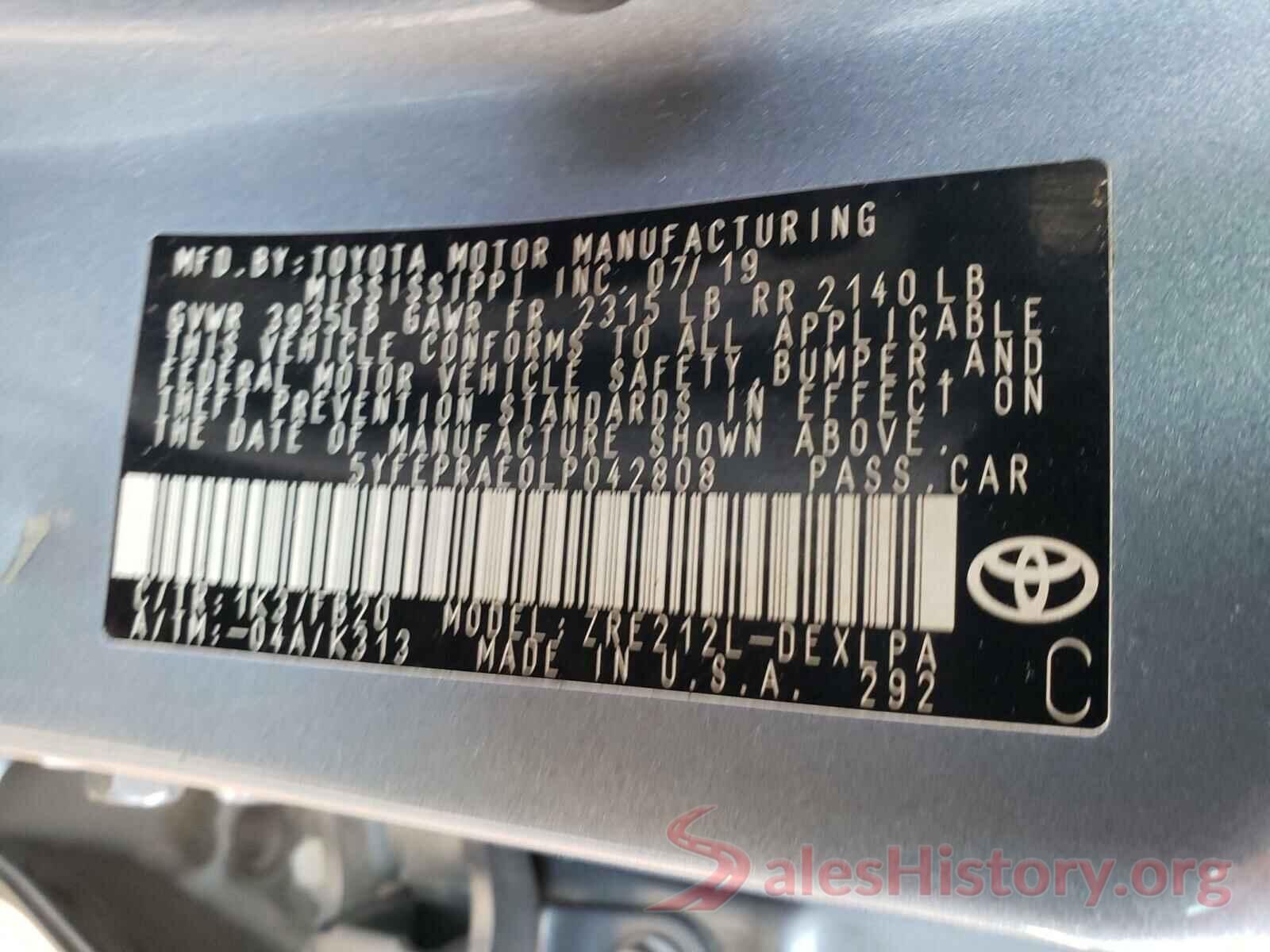 5YFEPRAE0LP042808 2020 TOYOTA COROLLA