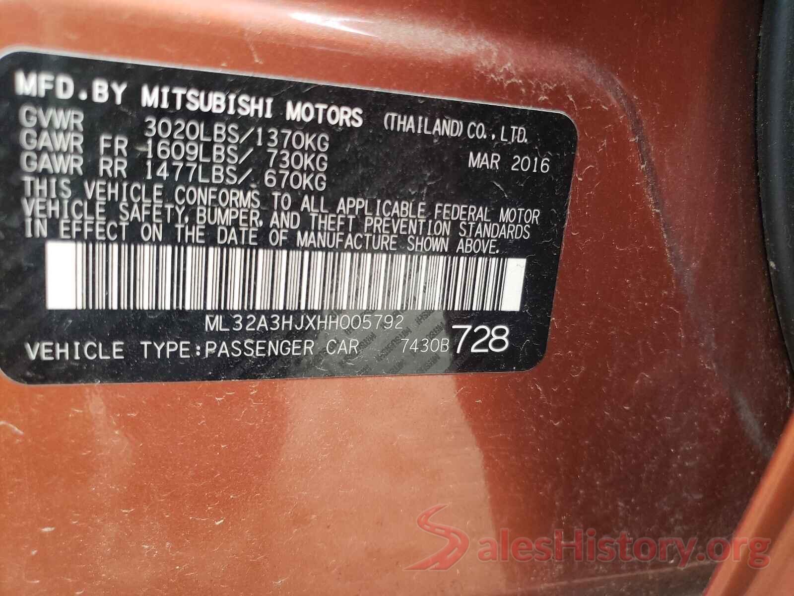 ML32A3HJXHH005792 2017 MITSUBISHI MIRAGE