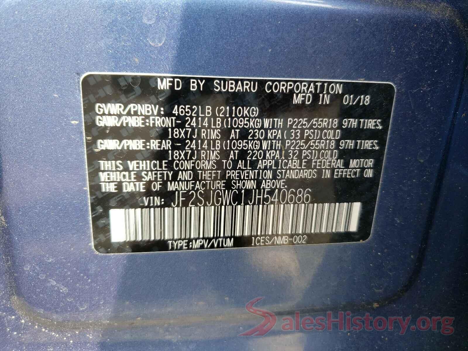 JF2SJGWC1JH540686 2018 SUBARU FORESTER