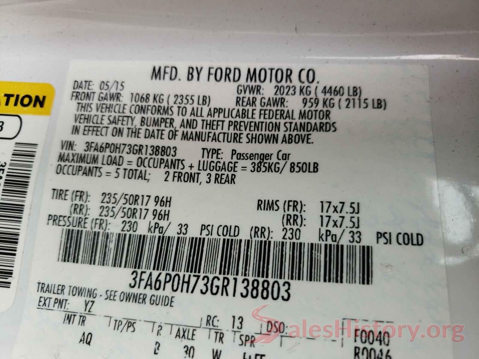 3FA6P0H73GR138803 2016 FORD FUSION