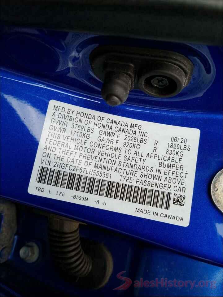 2HGFC2F67LH555361 2020 HONDA CIVIC