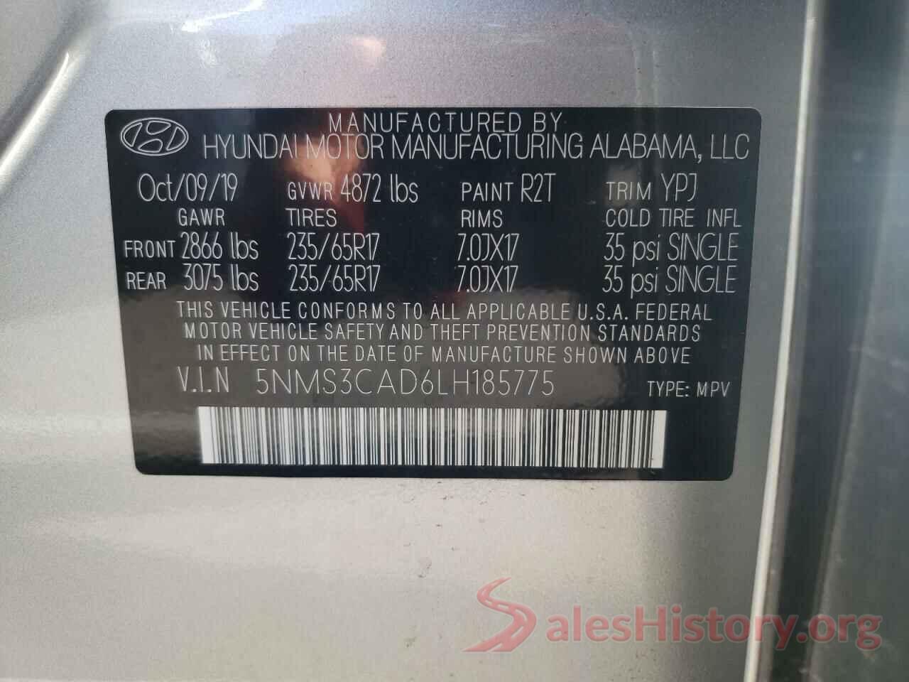 5NMS3CAD6LH185775 2020 HYUNDAI SANTA FE