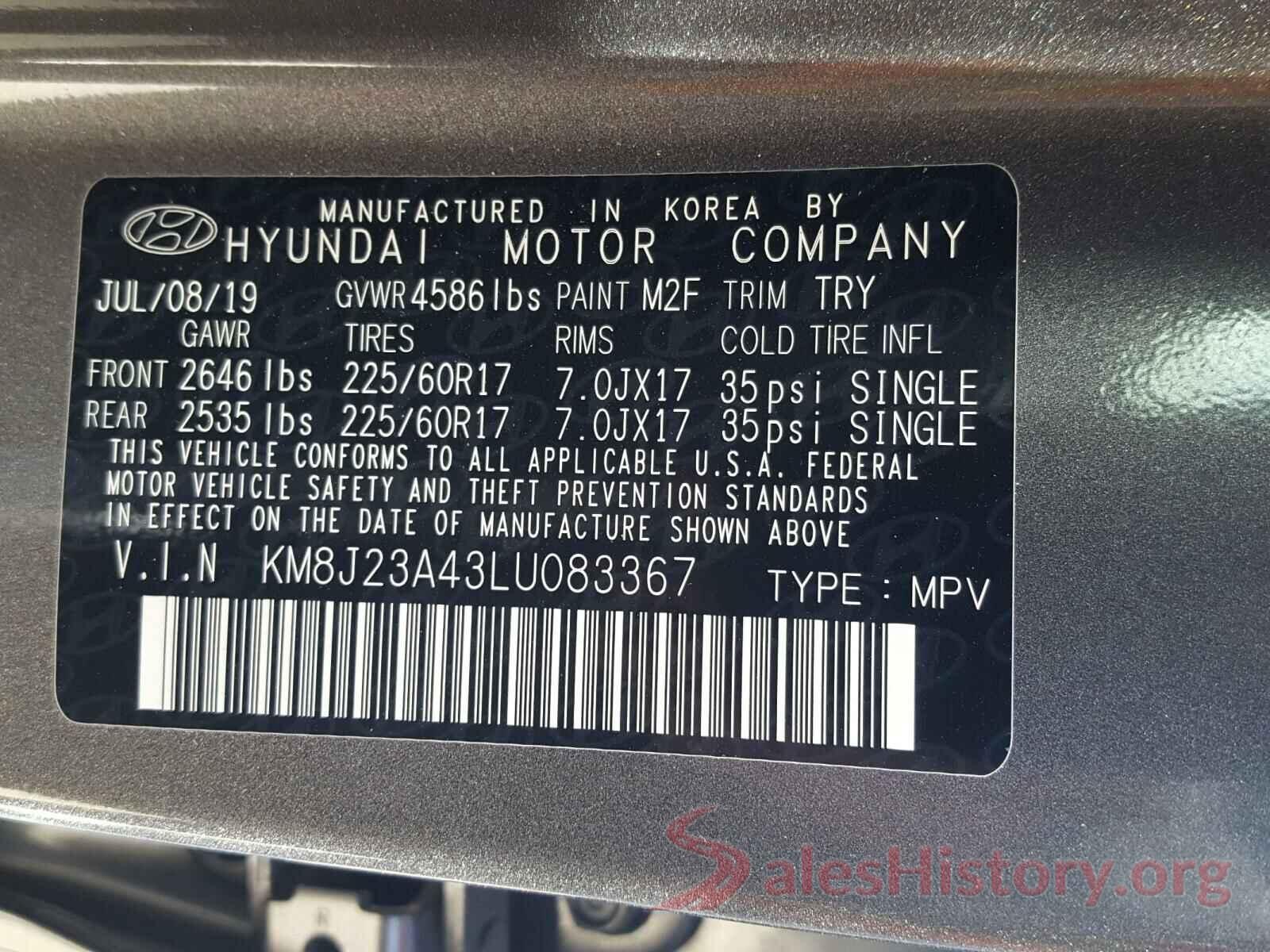 KM8J23A43LU083367 2020 HYUNDAI TUCSON