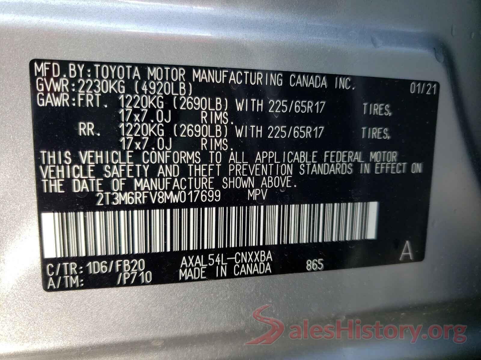 2T3M6RFV8MW017699 2021 TOYOTA RAV4