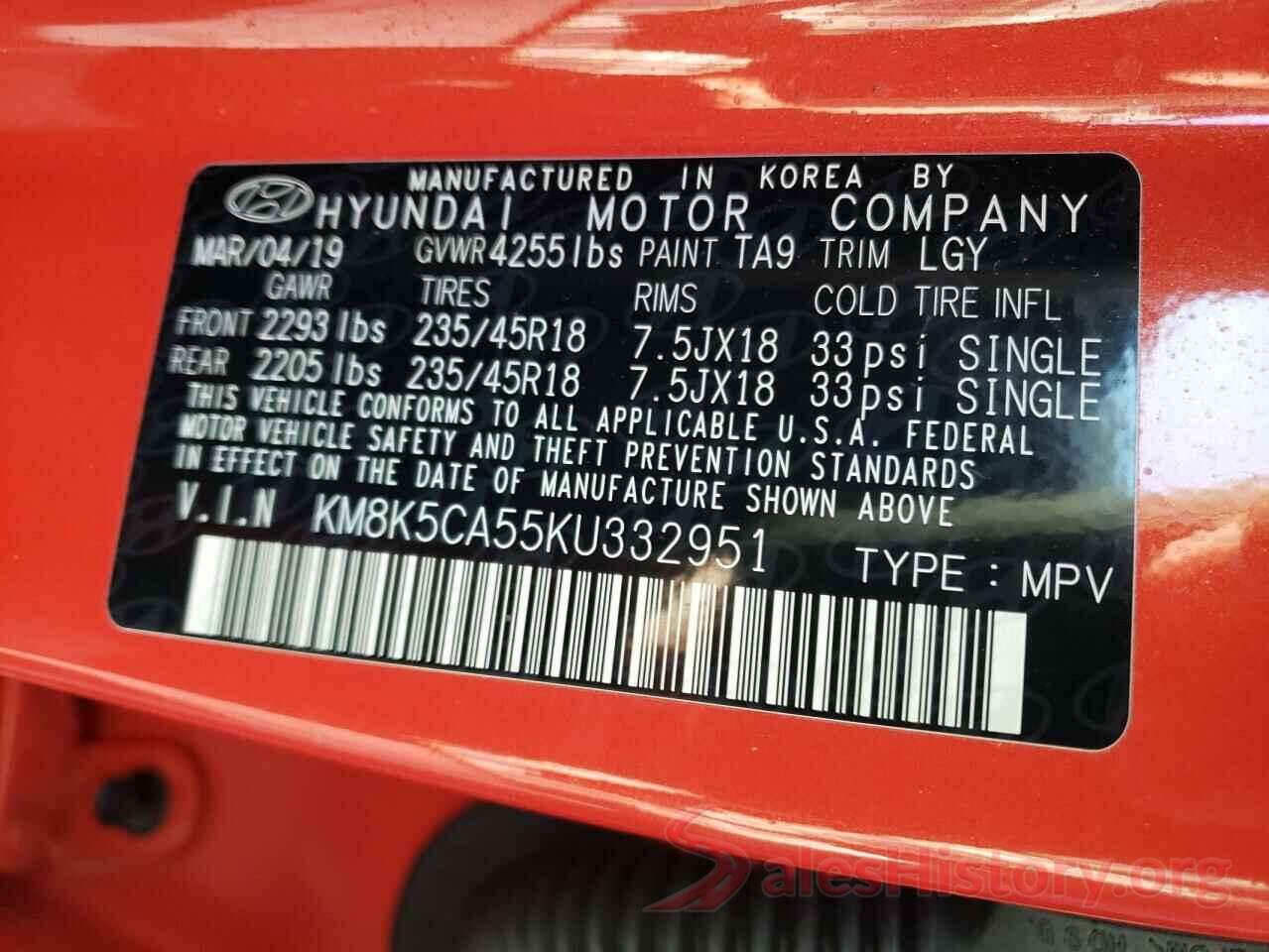 KM8K5CA55KU332951 2019 HYUNDAI KONA