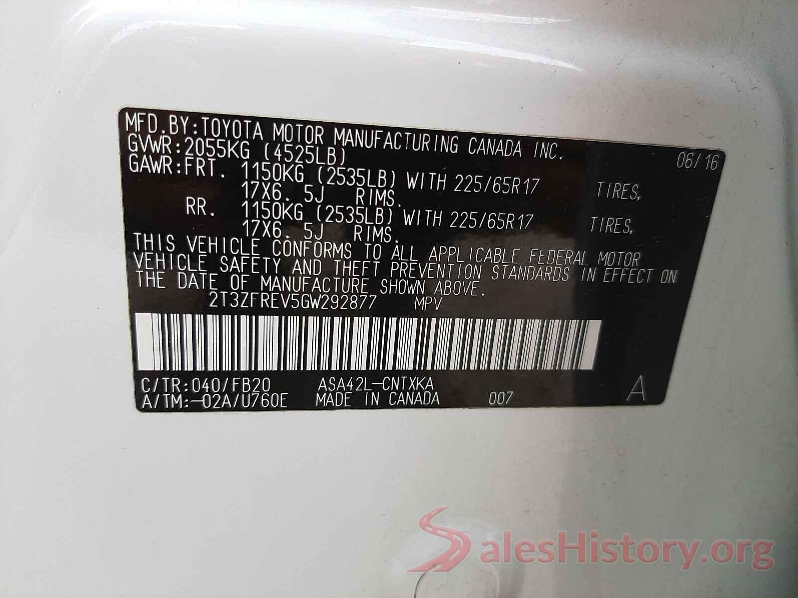 2T3ZFREV5GW292877 2016 TOYOTA RAV4