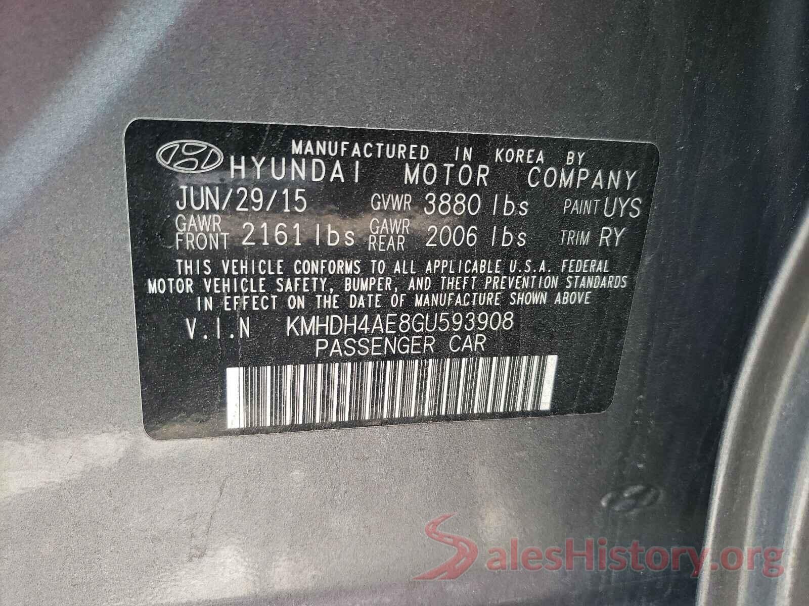 KMHDH4AE8GU593908 2016 HYUNDAI ELANTRA