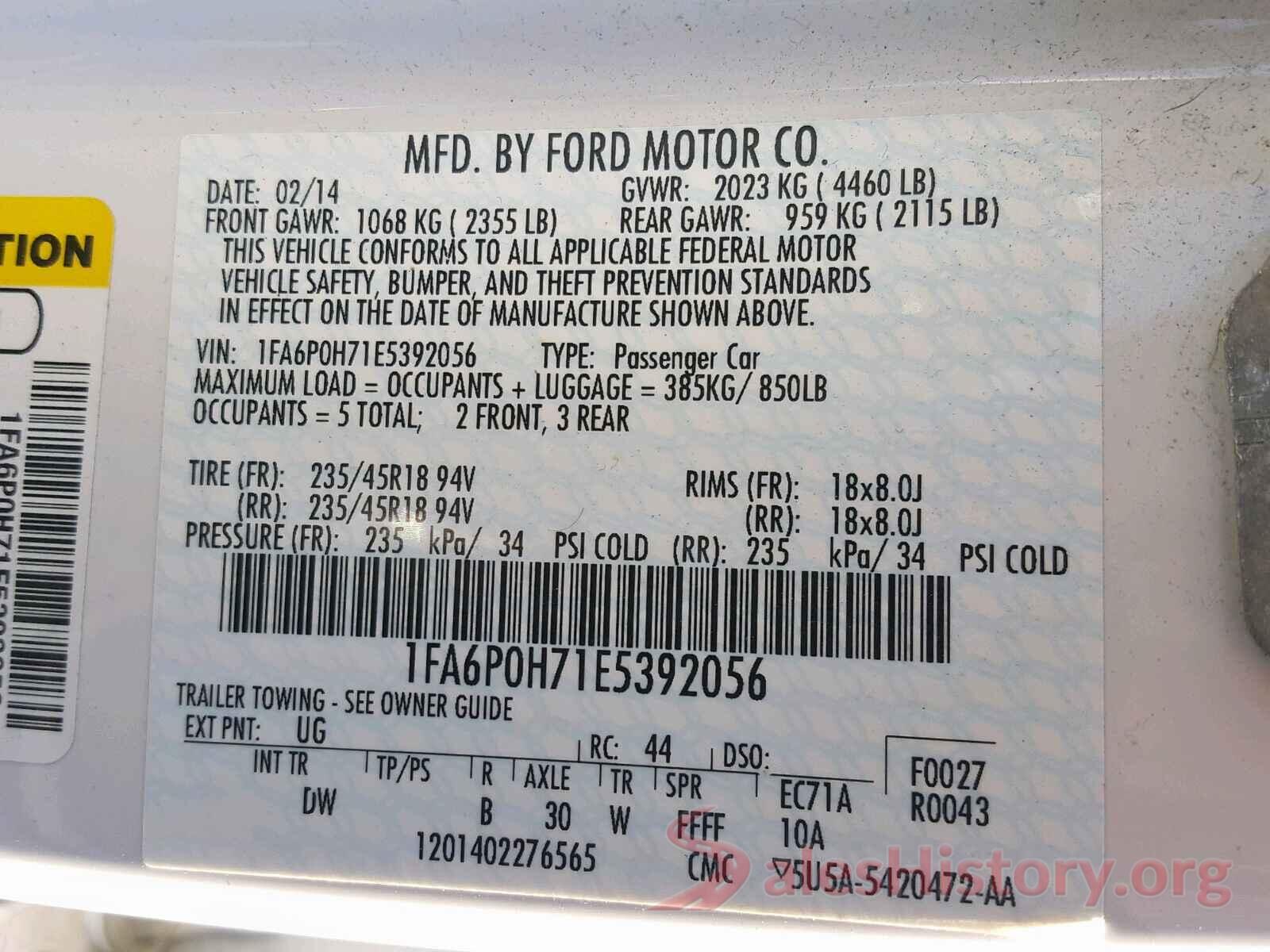 1FA6P0H71E5392056 2014 FORD FUSION SE