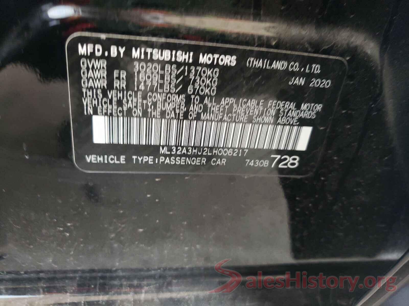 ML32A3HJ2LH006217 2020 MITSUBISHI MIRAGE